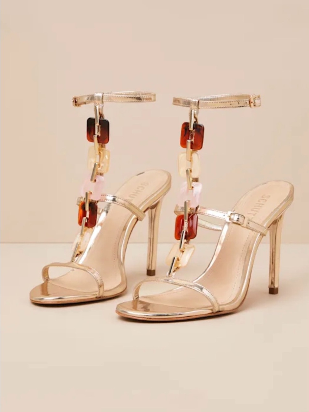Schutz Cassandra Platina Metallic gold Ankle Strap Heel sandals 7.5M gems party
